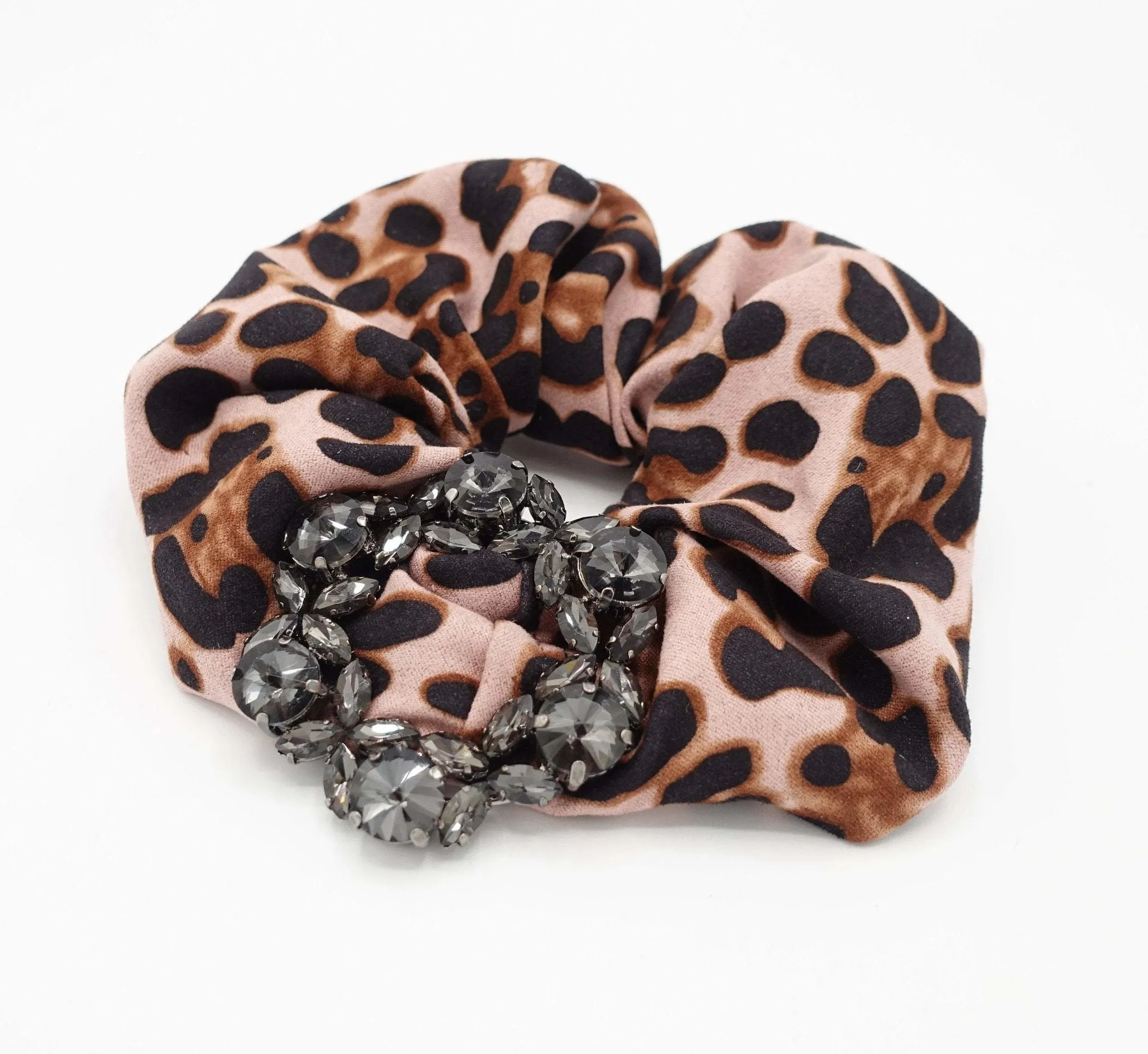 leopard scrunchies glass rhinestone  buckle embellished scrunchie