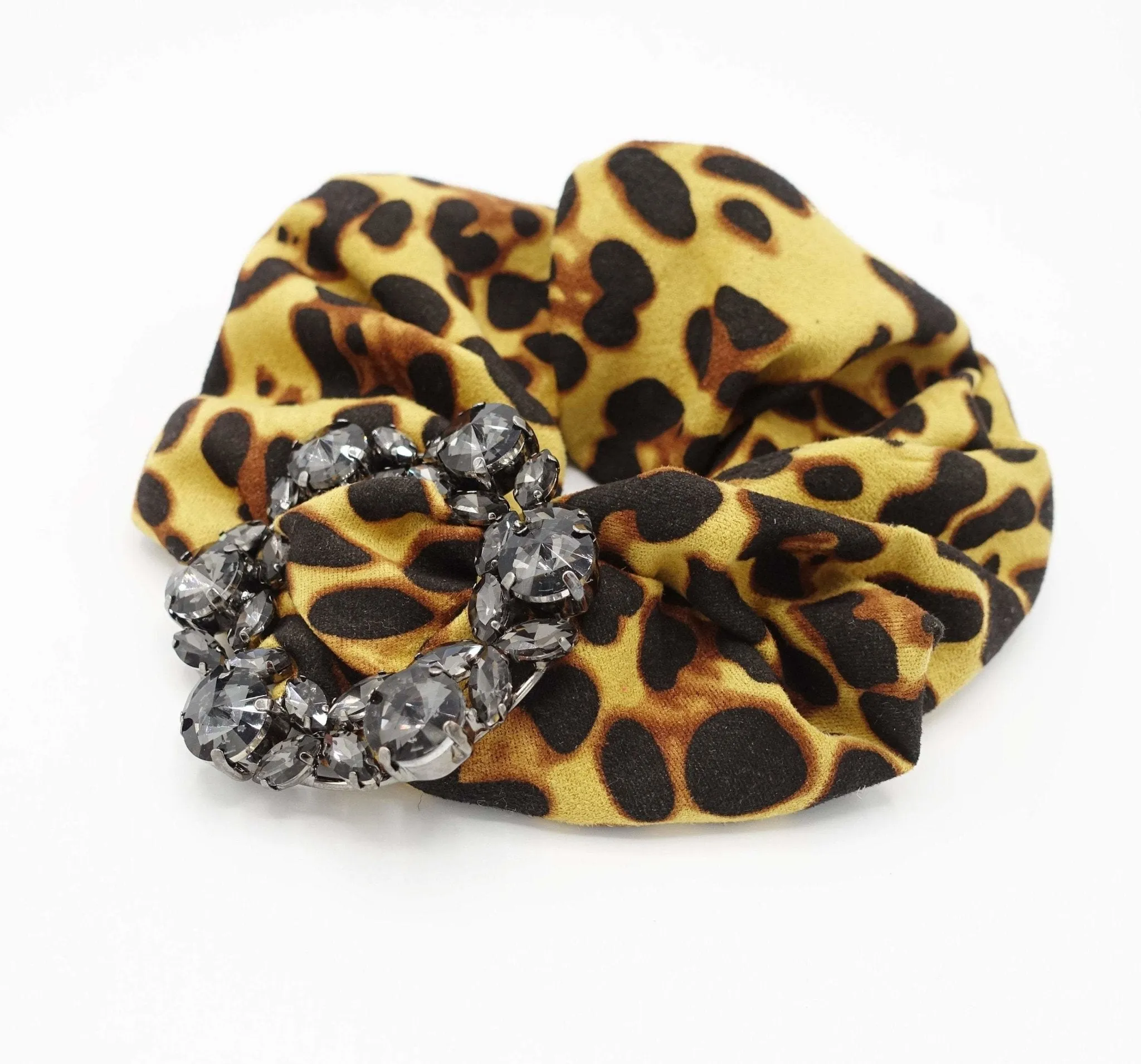 leopard scrunchies glass rhinestone  buckle embellished scrunchie