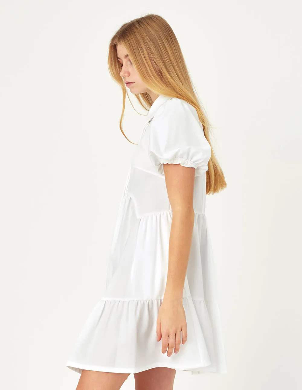 Mark Fast Kira White Shirt Collar Puff Sleeve Loose A-Shaped Skirt