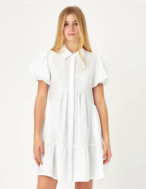 Mark Fast Kira White Shirt Collar Puff Sleeve Loose A-Shaped Skirt