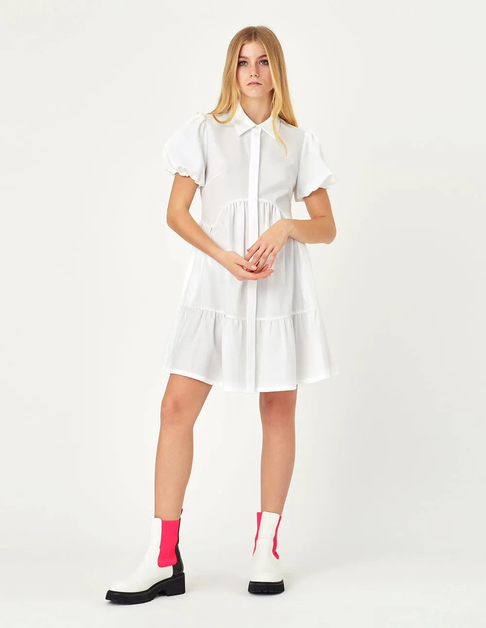 Mark Fast Kira White Shirt Collar Puff Sleeve Loose A-Shaped Skirt