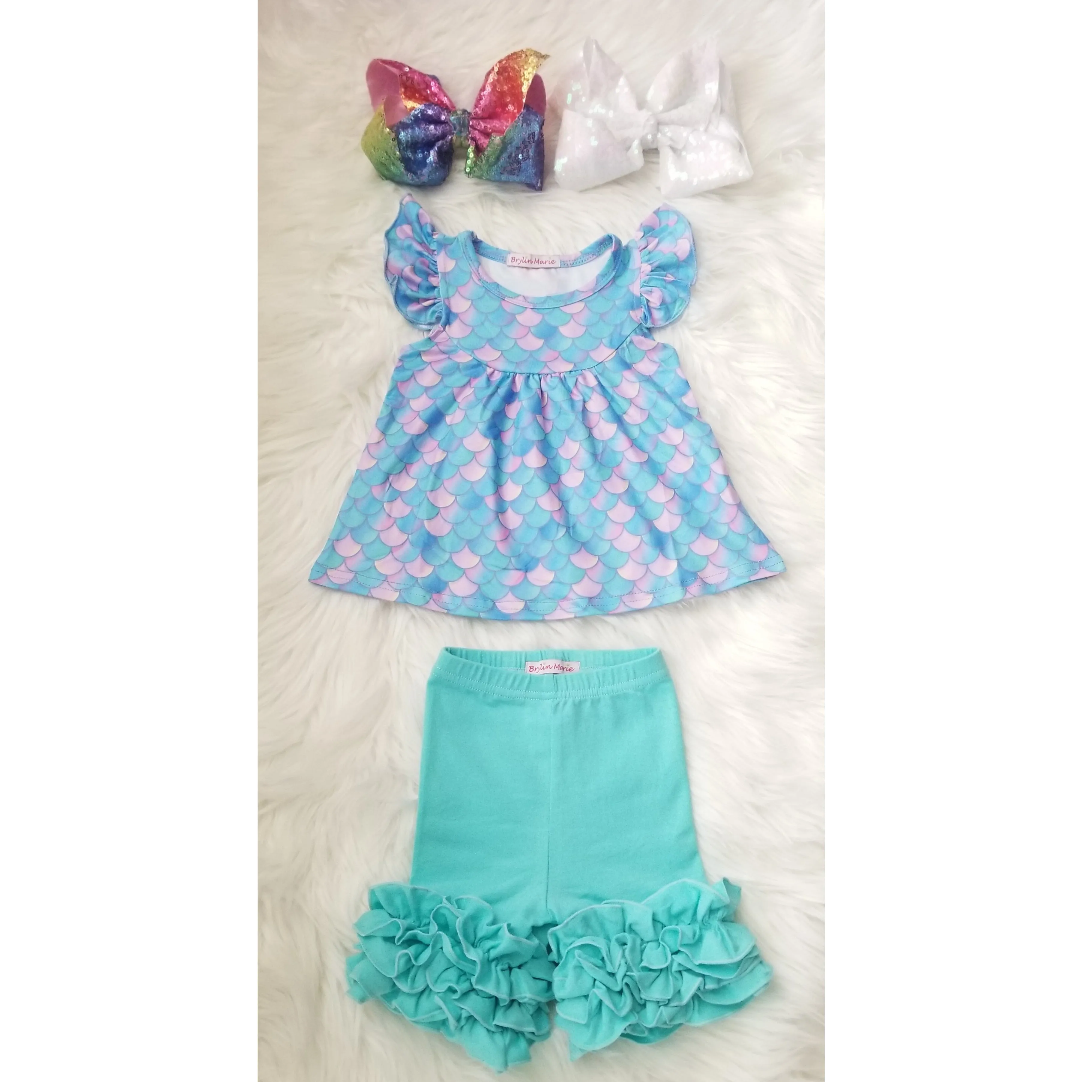 Mermaid Scales Ruffle Short Set