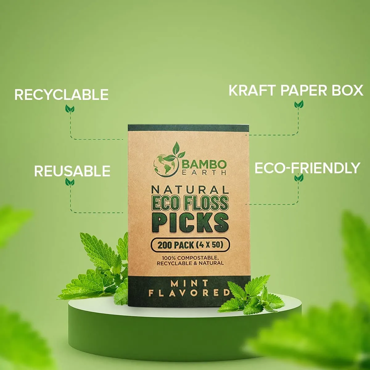 Natural Dental Floss Picks - Eco Friendly Cruelty Free Vegan Biodegradable Compostable BPA Free Zero Waste Packaging - 2 Sets 400 Pack