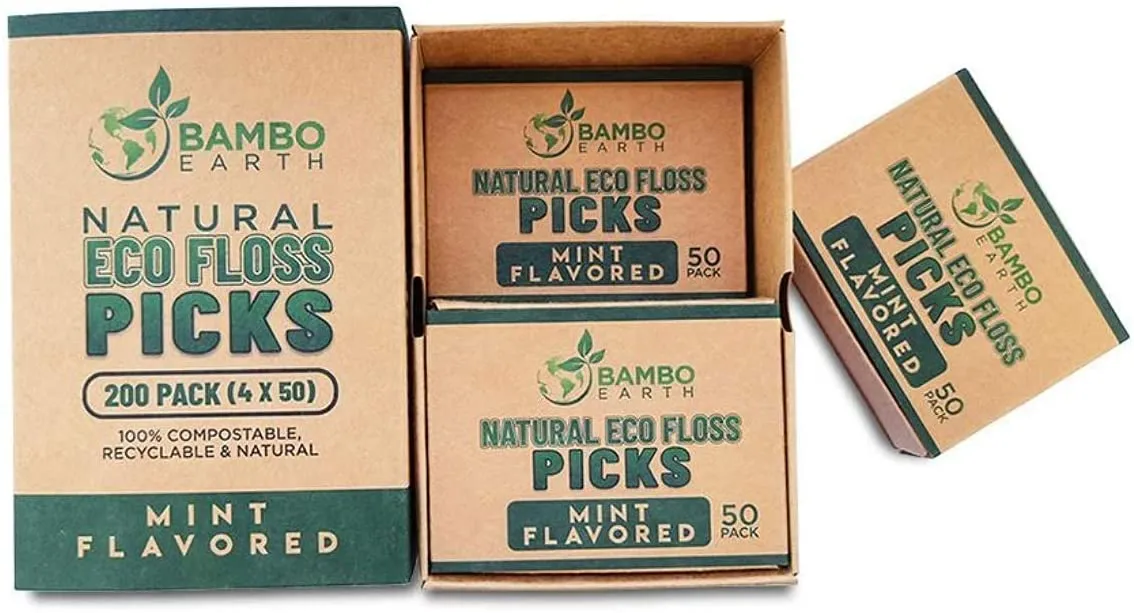 Natural Dental Floss Picks - Eco Friendly Cruelty Free Vegan Biodegradable Compostable BPA Free Zero Waste Packaging - 2 Sets 400 Pack