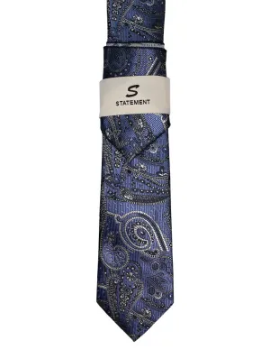 NAVY PAISLEY 2 PC TIE & HANKIE SET