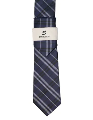 NAVY PLAID 2 PC TIE & HANKIE SET