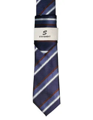 NAVY STRIPE 2 PC TIE & HANKIE SET