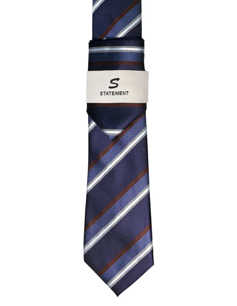 NAVY STRIPE 2 PC TIE & HANKIE SET