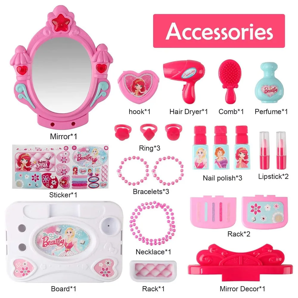 (Net) 3-in-1 Pretend Play Cosmetic and Makeup Kit with Light Mirror - The Ultimate Beauty Experience for Kids