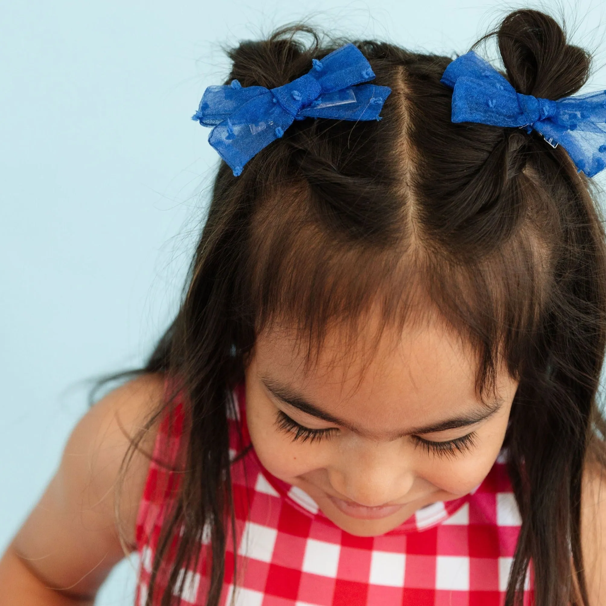 Pigtail Bows - True Blue Sheer Dot