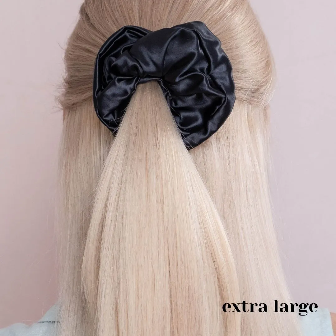 Premium Mulberry Silk Scrunchie - Black - Extra Large