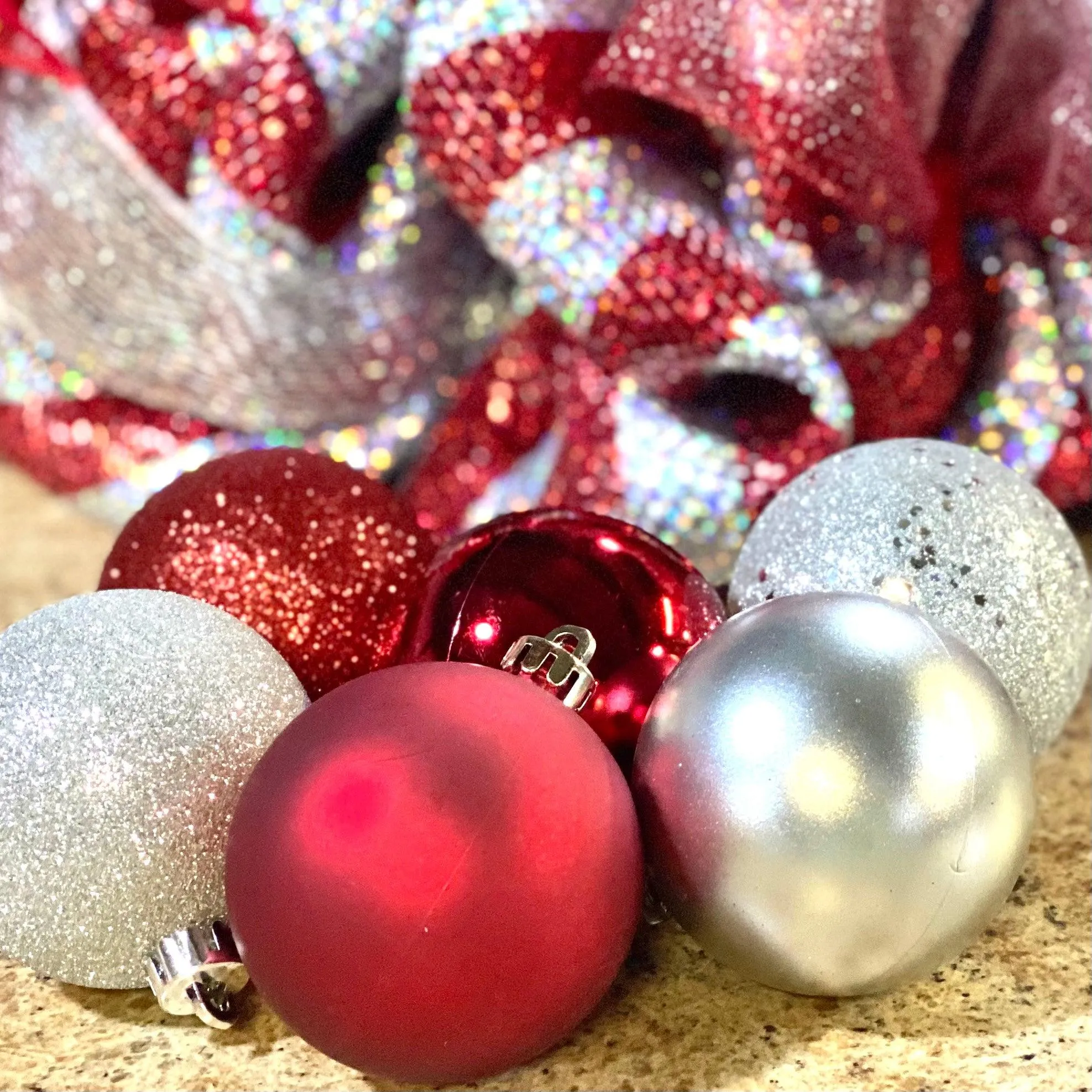 Red Christmas Wreath for Front Door, Silver and White