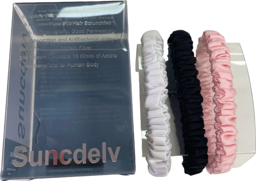 .Silk Black/White/Pink Pure 100% Silk Hair Scrunchies Set of 3