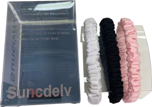 .Silk Black/White/Pink Pure 100% Silk Hair Scrunchies Set of 3