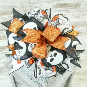 Skull Decor Halloween, Lantern Wreath Bow : Orange Black White