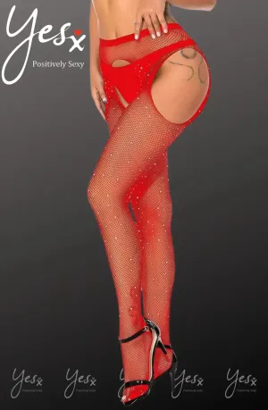 Sparkly Fishnet Tights Red