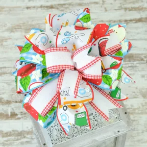 Teacher Wreath Bow, Apple Red White