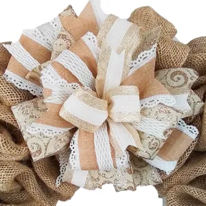 Wedding Lantern Wreath Bow - Burlap Wreath Embellishment for Making Your Own - Layered Full Handmade Farmhouse Already Made (Wedding (Burlap/Champagne/White/Brown), Set of 1)