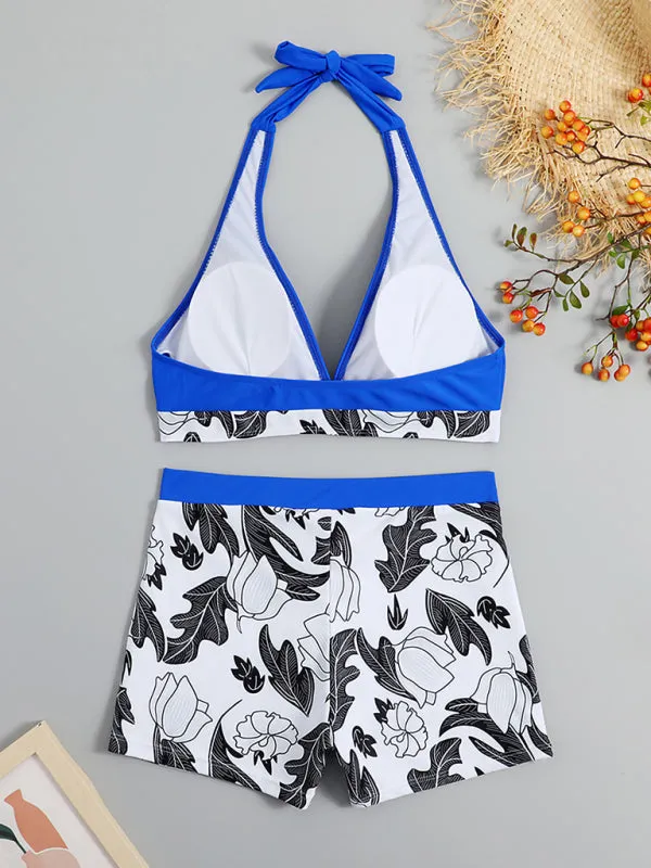 Women's Printed Bikini Top And High-waist Bottoms Shorts Set