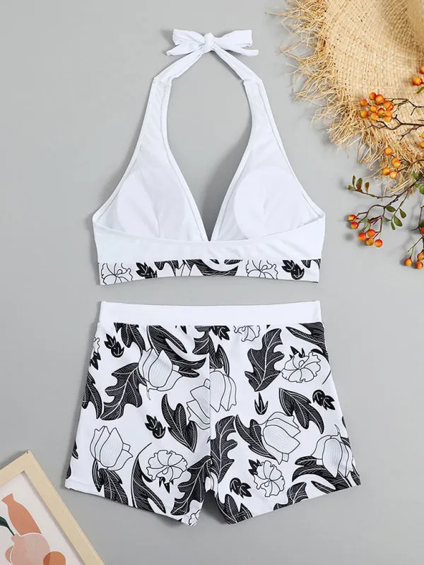 Women's Printed Bikini Top And High-waist Bottoms Shorts Set