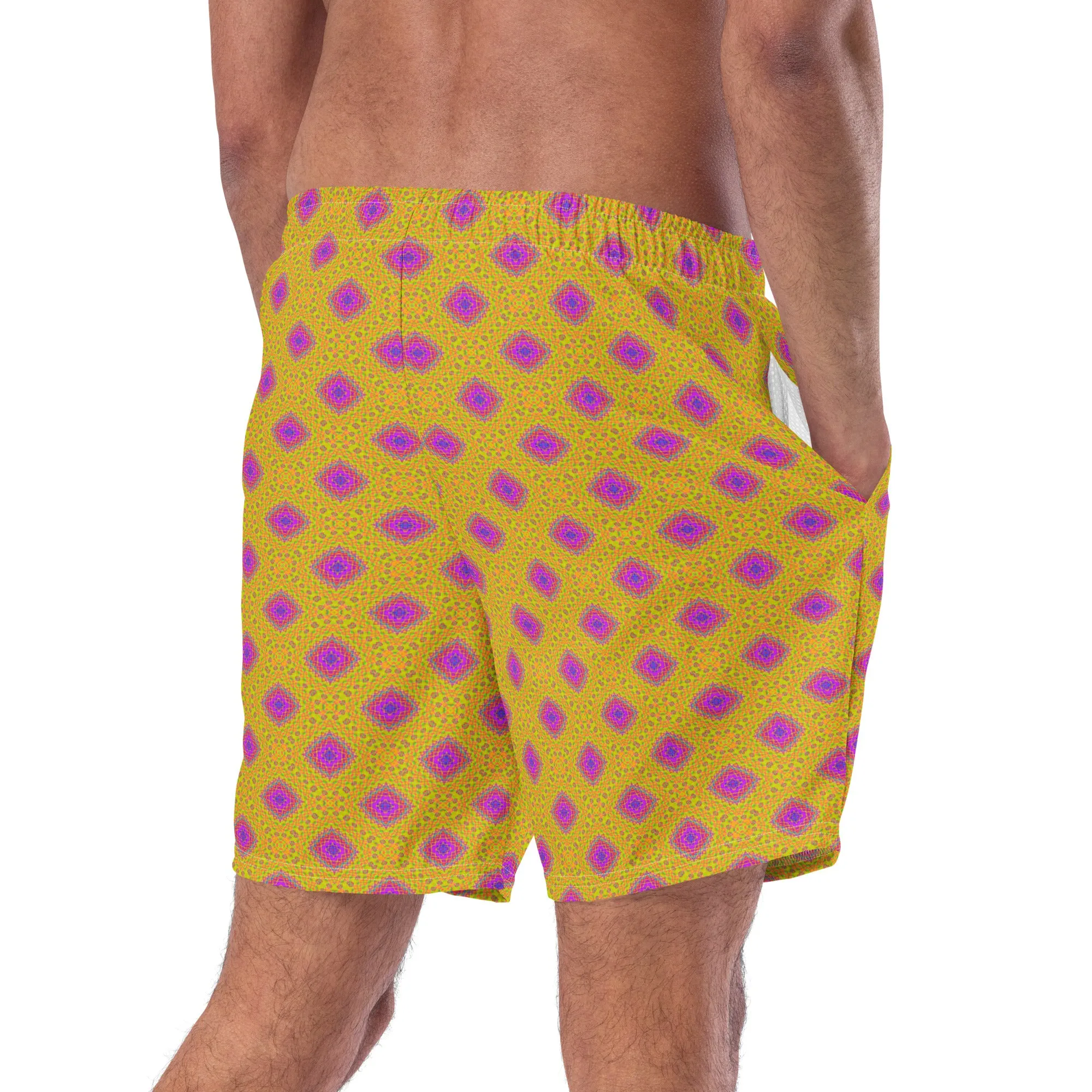 Yellow pattern swimming trunks for men