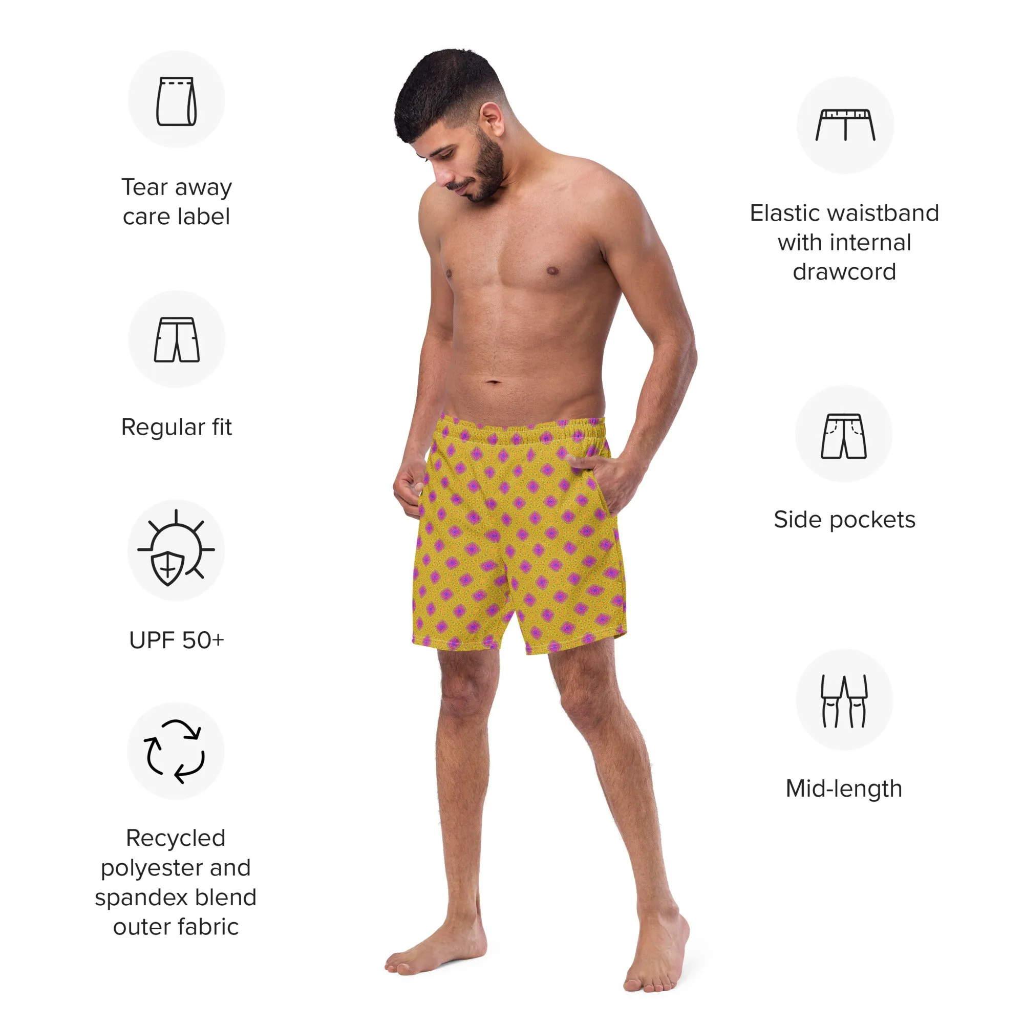 Yellow pattern swimming trunks for men